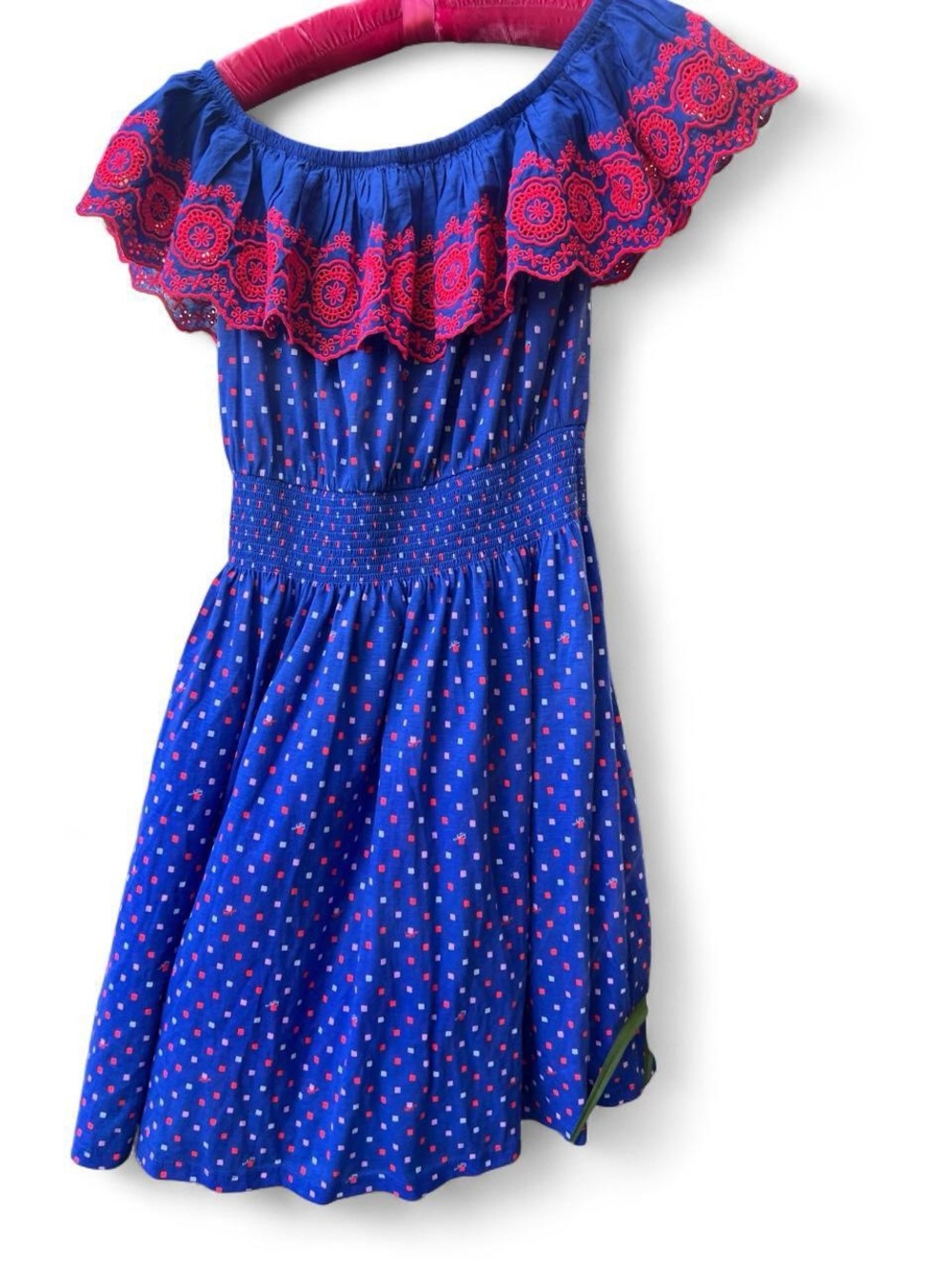 Lilly Pulitzer off the shoulder mini dress blue pink polkadot - Like New - Small
